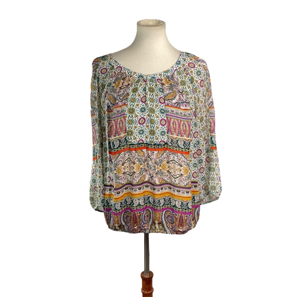 NWT Roz & Ali floral boho peasant blouse size L